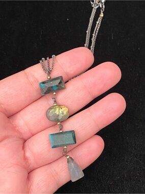 NAKAMOL Two Strand Faceted Stones Pendant Necklace 14"-16.5"